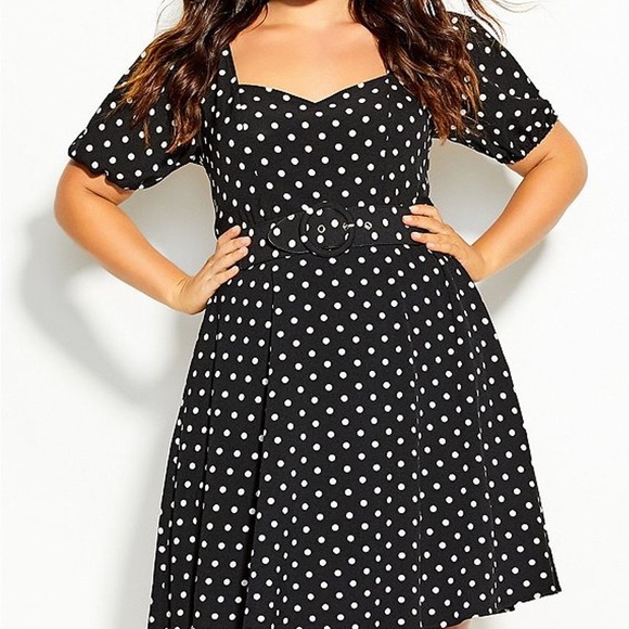 City Chic Fit & Flair Swing 50s Polka Dot Dress Sz 24 - Picture 2 of 7